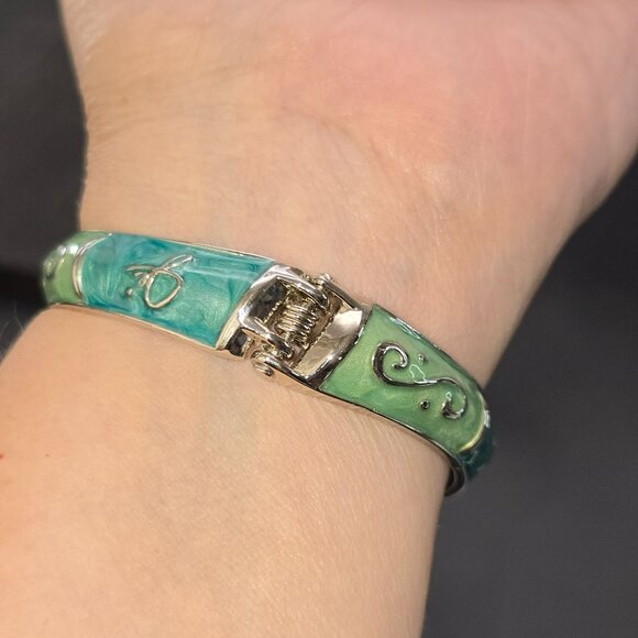 Adjustable FUMI Metal & Enamel Green Teal Cuff Bracelet Purse Hook HS215 - Picture 6 of 6